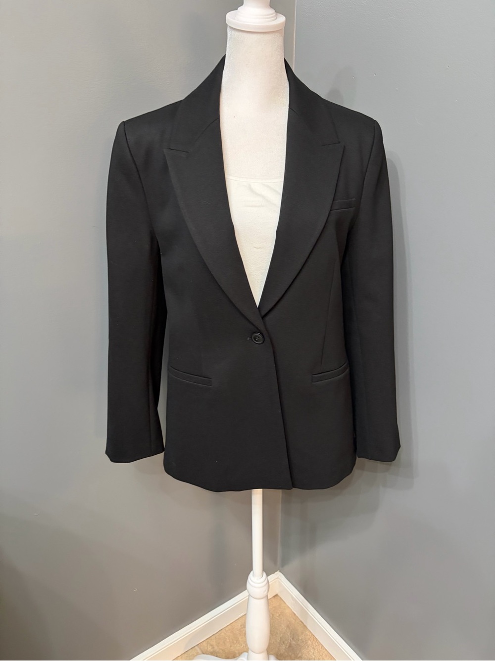 QUINCE Ultra Stretch Ponte Blazer Women Medium M Black Single Breasted Knit